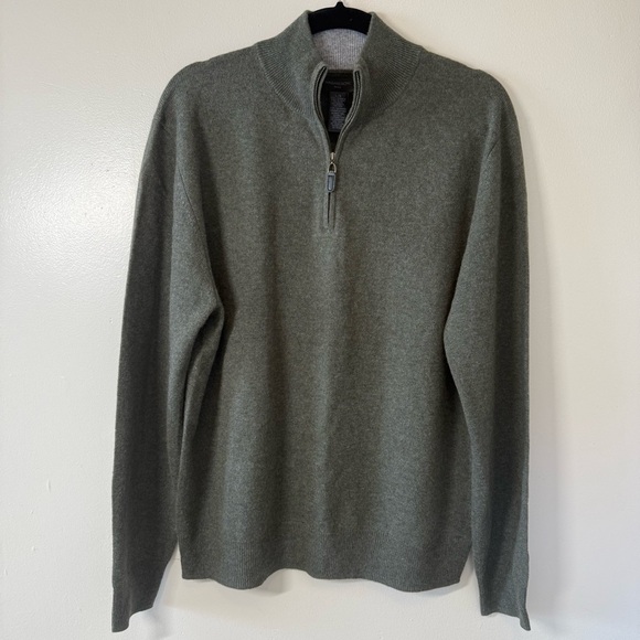 Magaschoni Men's Olive Green Half-Zip Cashmere Sweater - Picture 2 of 7